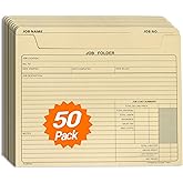 YvnShine 50 Pack Job Folder for Project Management, Heavy Duty Manila File Jacket 10x12 Inch, Preprinted Cost Tracking &amp; Invoice Organization, Construction Project Management Files 