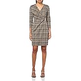 Anne Klein Womens 3/4 Sleeve Houndstooth Printed Jersey Wrap Dress