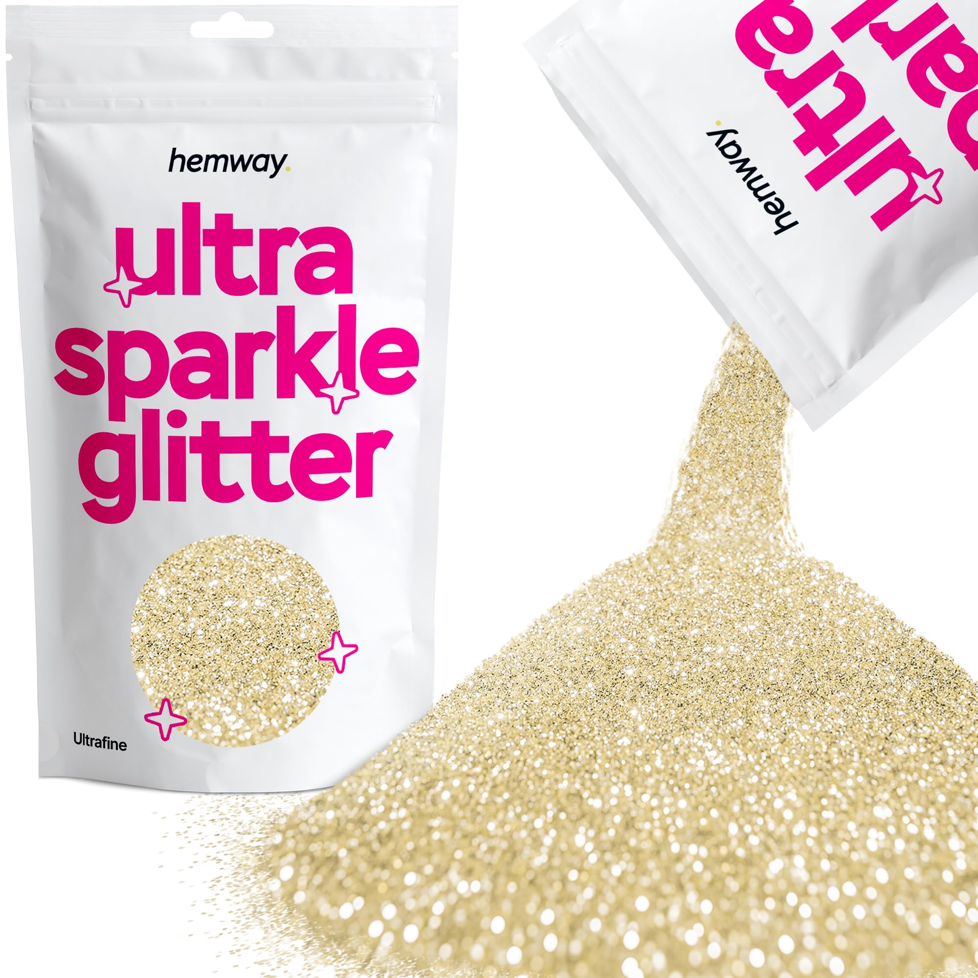 Hemway Ultra Sparkle Glitter Champagne Gold 100g Ultrafine | Glitter for Arts & Craft, Makeup, Nail Art, Crafting, Card Making, Sparkle Decoration