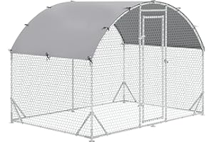 PawHut Large Chicken Coop Metal Chicken Run with Waterproof and Anti-UV Cover, Dome Shaped Walk-in Fence Cage Hen House for Outdoor and Yard Farm Use, 1" Tube Diameter, 9.2' x 6.2' x 6.5'