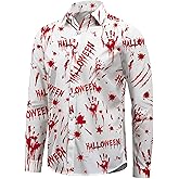 ELDPS Halloween Shirts for Men: Funny Pumpkins Skull Print Tee Shirt Hawaiian Button Up Long Sleeve Tops