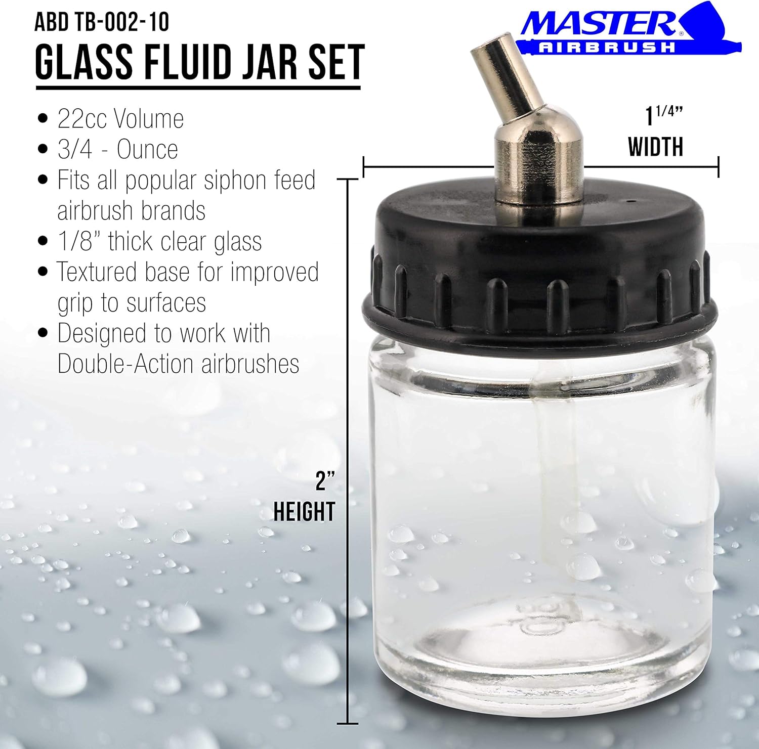 Master Airbrush (Pack of 10) TB-002 Empty 3/4 Ounce (22cc) Glass Jar Bottles with 30° Down Angle Adaptor Lid Assembly - Fits Dual-Action Siphon Feed Airbrushes, Use with Master, Badger, Paasche, Iwata: Arts, Crafts & Sewing