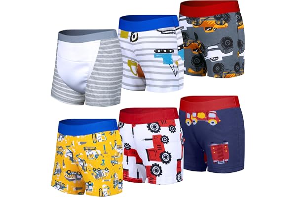 BIG ELEPHANT 6-Pack Unisex Toddler Potty Training Pants, Cotton Boxer Style | Multi-Layer Absorbency for Small Daytime Accide