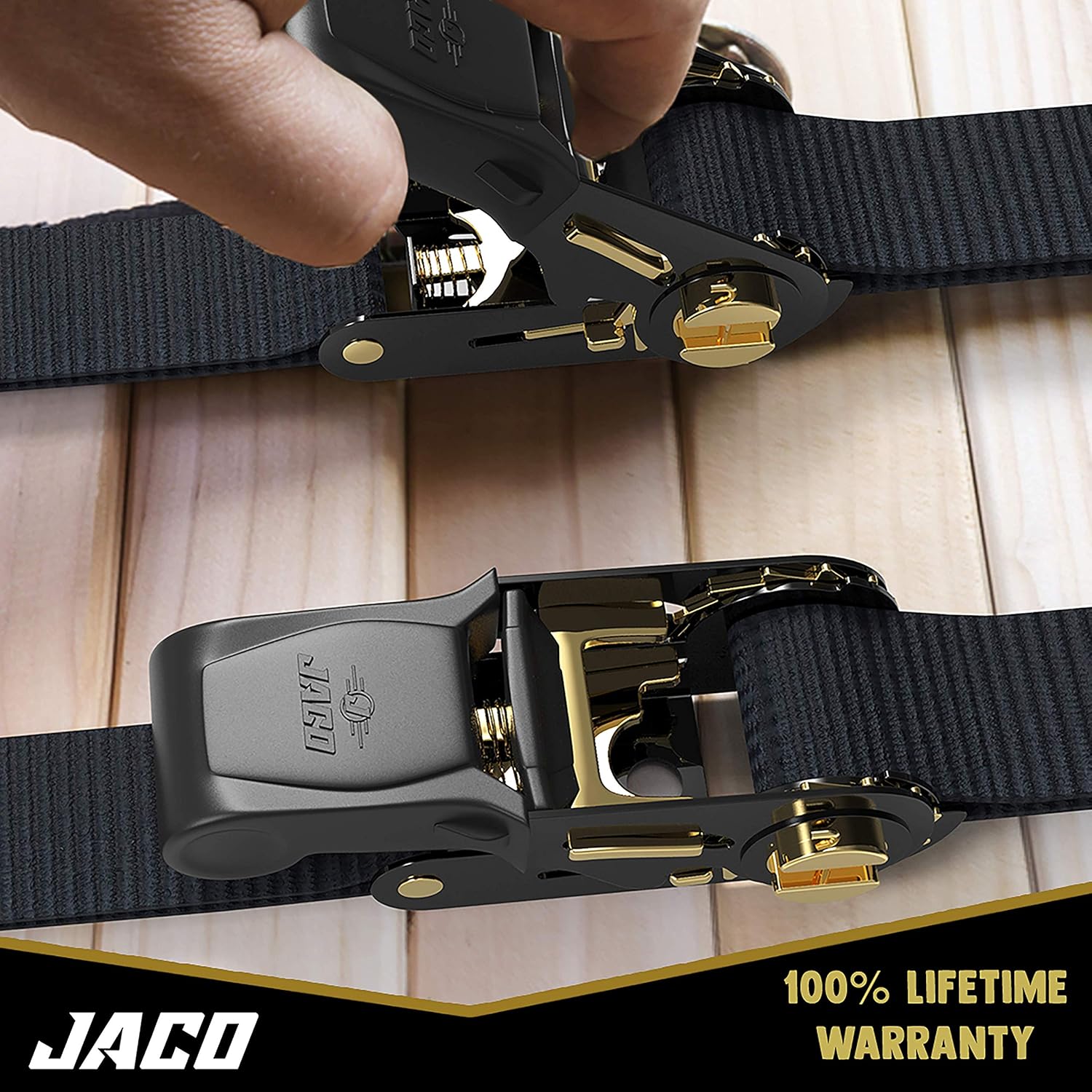 JACO Ratchet Tie Down Straps (4 Pack) - 1 in x 15 ft | AAR Certified Break Strength (1,823 lbs) | Cargo Tie Down Set with (4) Utility Ratchet Straps, (4) Bundling Straps, and Accessories (Black): Automotive