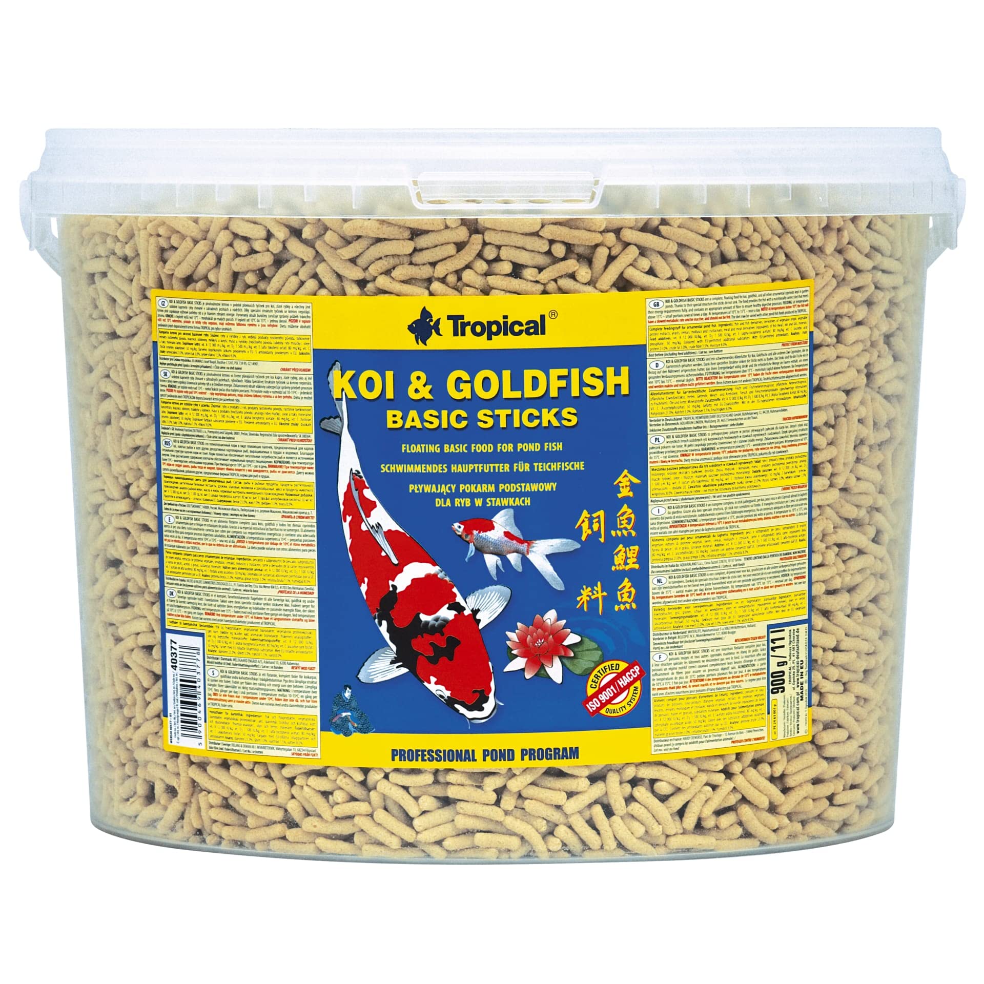 Tropical KOI&GOLDFISH BASIC STICKS 11L / 900g - Pond fish food, floating sticks for everyday feeding of koi, goldfish