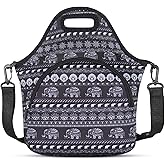 Violet Mist Neoprene Lunch Bags with Shoulder Strap Lunch Totes for Women Men Insulated Lunch Handbag Thermal Lunch Box Reusable Gourmet Bento Bag Pocket Zipper for Work Picnic Travel, Retro Elephant