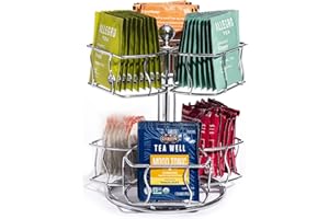 Sorbus Tea Bag Spinning Carousel - Tea Caddy Organizer for Countertop - Matcha Station Accessories - 2 Tier Revolving Storage for Pantry - Holds Up to 60 Large Tea Bags