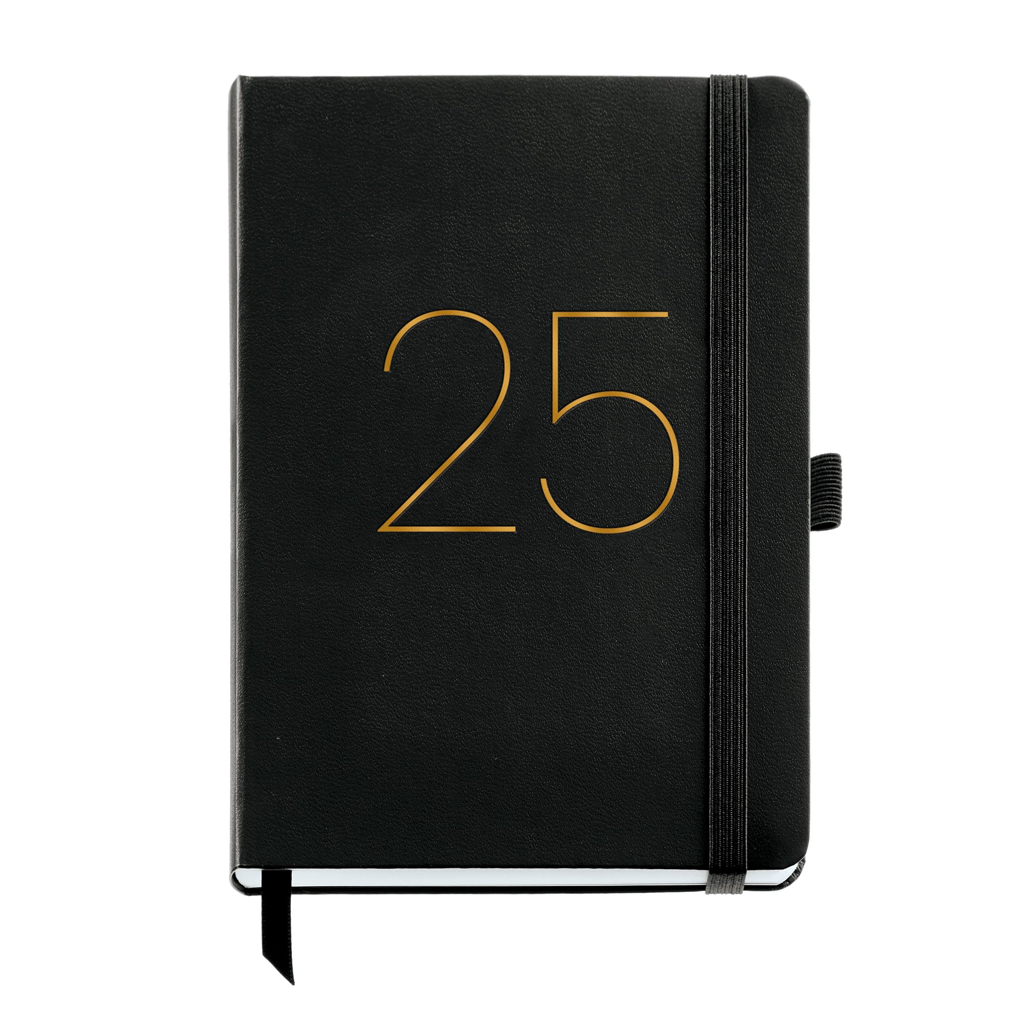 Miquelrius - 2025 Diary, Yearly Diary 155 x 213 mm, Day Page Agenda, Flexible Cover with Stitched Leather, Elastic Closure, Inner Pocket, Paper 80 g/m², Catalan, English and Portuguese, Black