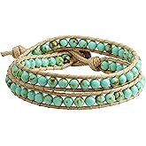 MINACHI Stone Wrap Bracelet for Women Healing Created Tiger Eye Beaded Bracelet Adjustable 2 Wraps Bracelet Bohemian Handmade Mother's Day gift