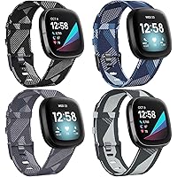 EZCO 4-Pack Bands Compatible with Fitbit Versa 3/Sense, Soft Woven Fabric Watch Strap Women Man Breathable Replacement…