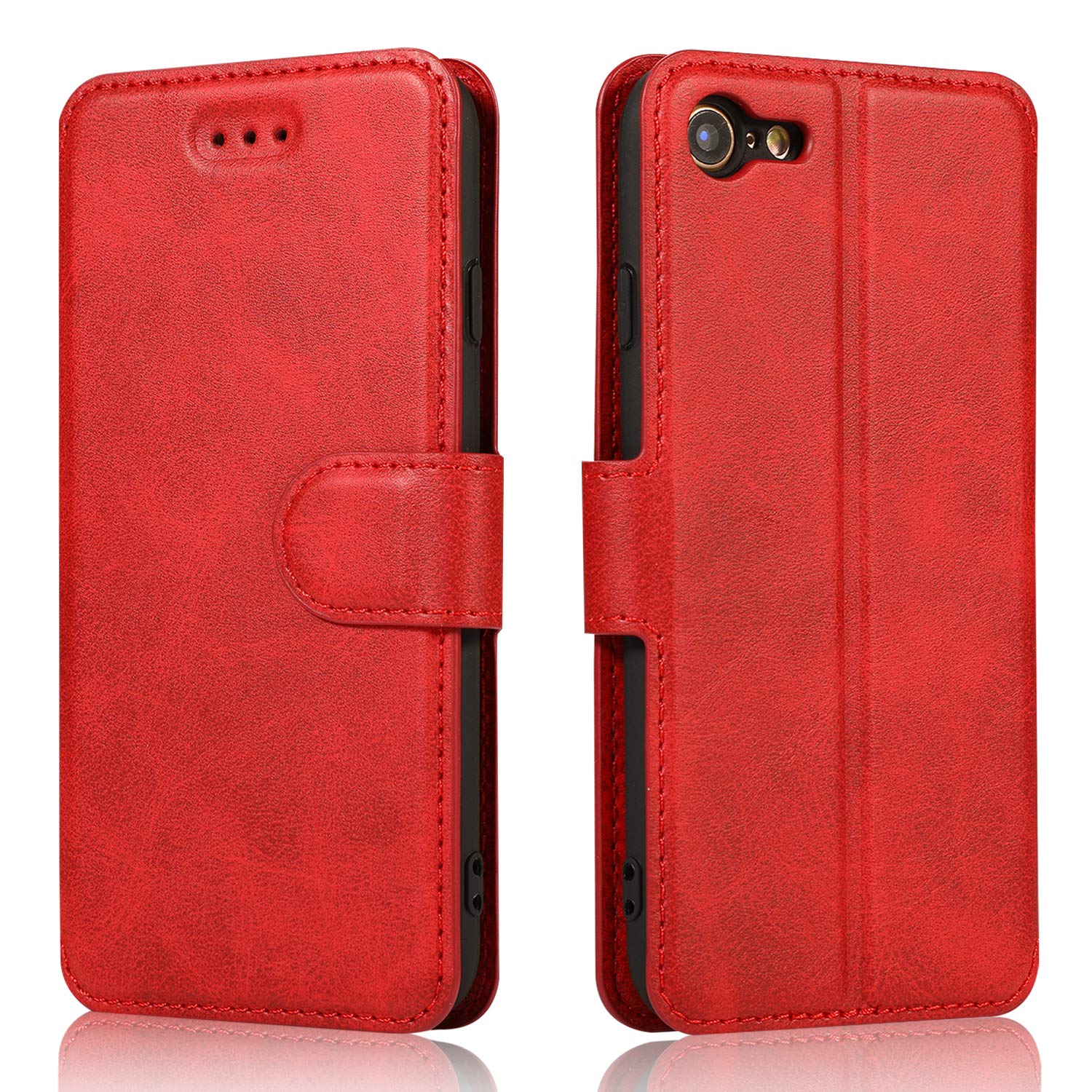QLTYPRI Case for iPhone 17e/16e Premium PU Leather Simple Wallet Case Card Slots Kickstand Magnetic Closure Shockproof Flip Cover for iPhone 16e/17e - Red