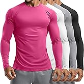 August Alley 4 Pack Mens Long Sleeve Compression Shirts Crew Neck Workout Tight Tops Athletic Base Layer Undershirts