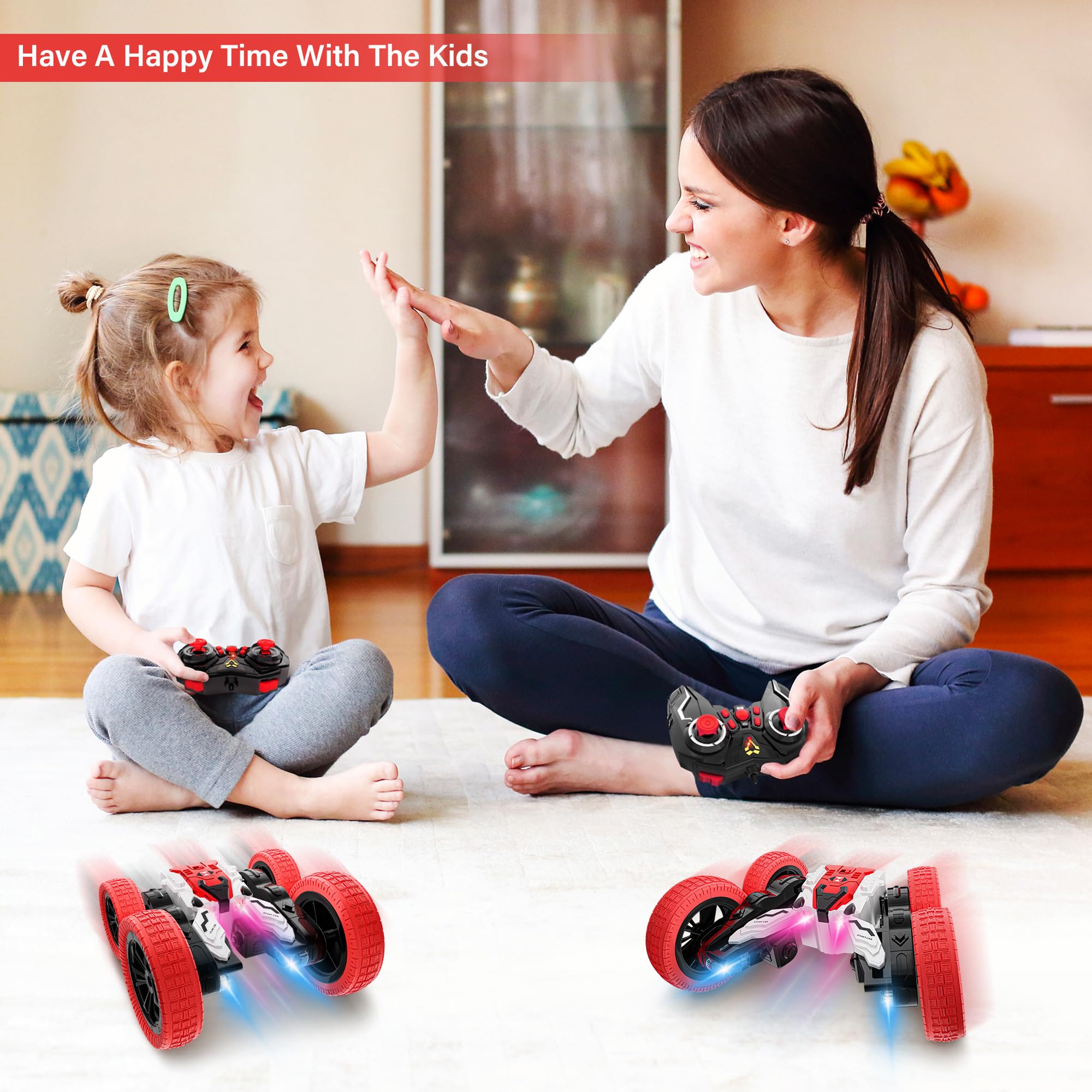 Double Sided RC Car, 4WD Off-Road Stunt Car with 360 Flips, 2.4Ghz Indoor/Outdoor All Terrain Rechargeable Electric Toy Car for Kids 3+