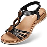 Littleplum Women Flats Sandals Arch Support Open-Toe Casual Summer Low Wedge Shoes for Daily Beach Walking Dressy Comfy Sandals