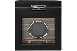 WOLF DESIGNS Wolf Roadster Single Watch Winder with Storage, Black - Secure Fit with Patented Lock-in Dynamic Cuff - All Wrist Sizes - Vegan Leather & Glass Cover - Includes Universal Adapter