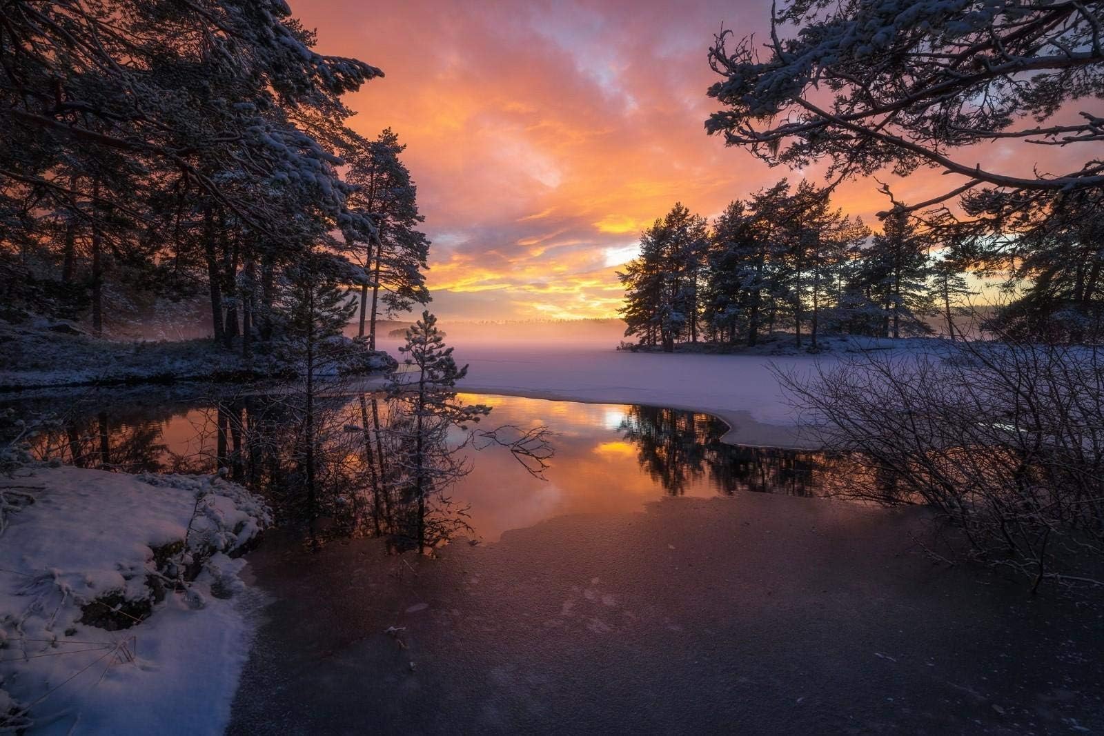 WSQYYY DIY Oil Painting By Numbers Norway Sunset Snow Field Landscape Lake Digital Painting Home Living Room Office Decorations Gifts