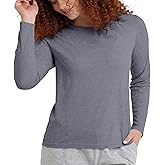 Hanes Womens Originals Long-Sleeve T-Shirt, Tri-Blend Lightweight Jersey Tee, Curved Hem, Plus Sizes