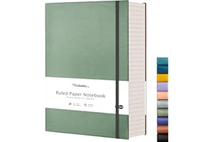 HIUKOOKA College Ruled Notebook,320 Pages B5 Notebook Large Journal,Leather Journal Thick Notebook, B5 Journal Notebook for Works,Writing, With Inner Pocket, 7.6'' X 10'' - Sage Green