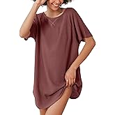 Ekouaer Women's T-Shirt Nightgown Waffle Knit Short Sleeve Sleepshirts Comfy Casual Cover Ups