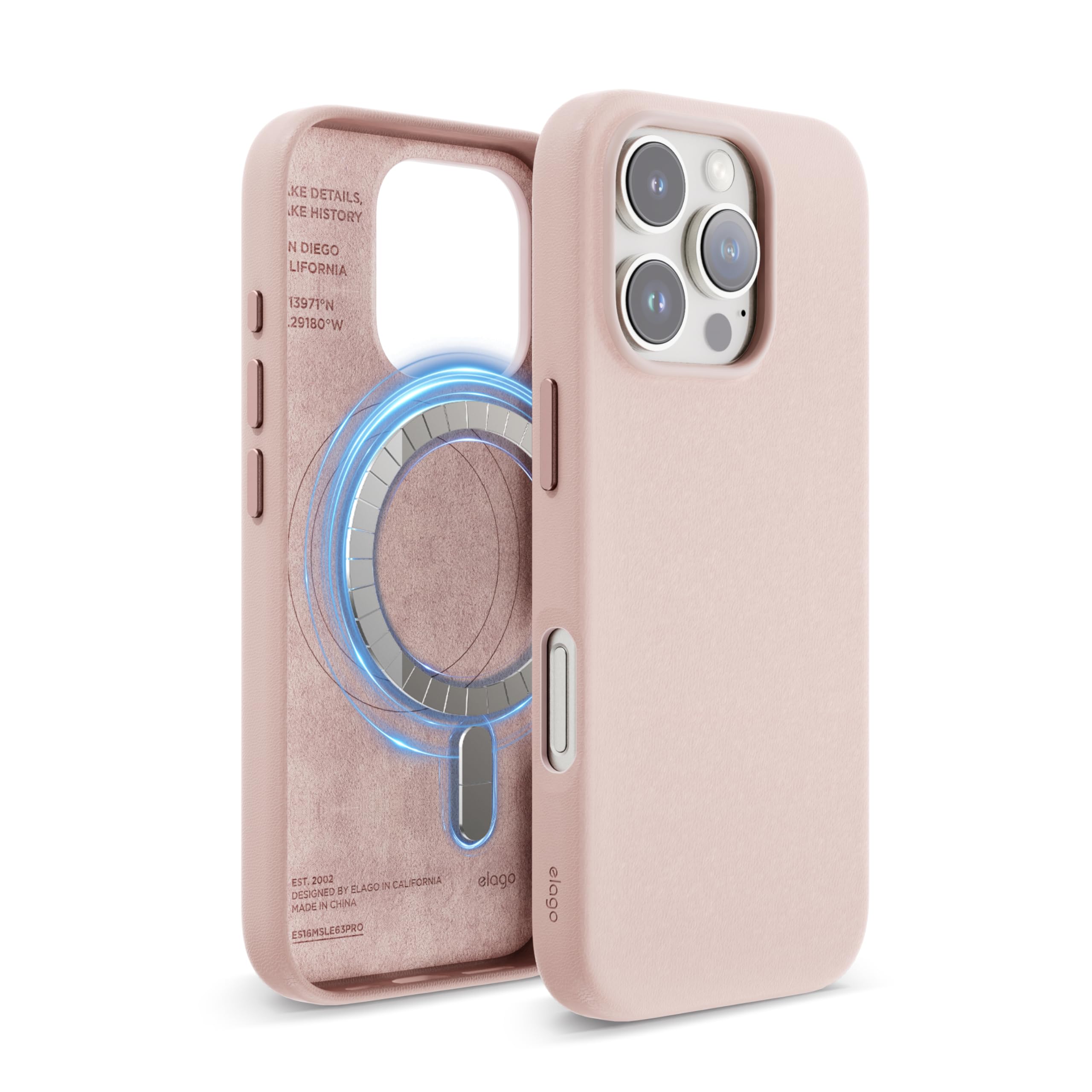 elago Magnetic Leather Case Compatible with iPhone 16 Pro Case, Compatible with All MagSafe Accessories, 6.3 inch - Built-in Magnets, Vegan Leather, Shockproof, Water-Resistant (Lovely Pink)