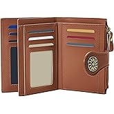 Tipmile Small Wallets Woman Leather 2 ID Windows Bifold RFID Blocking Credit Card Holder Wallet with Zipper Coin Pocket