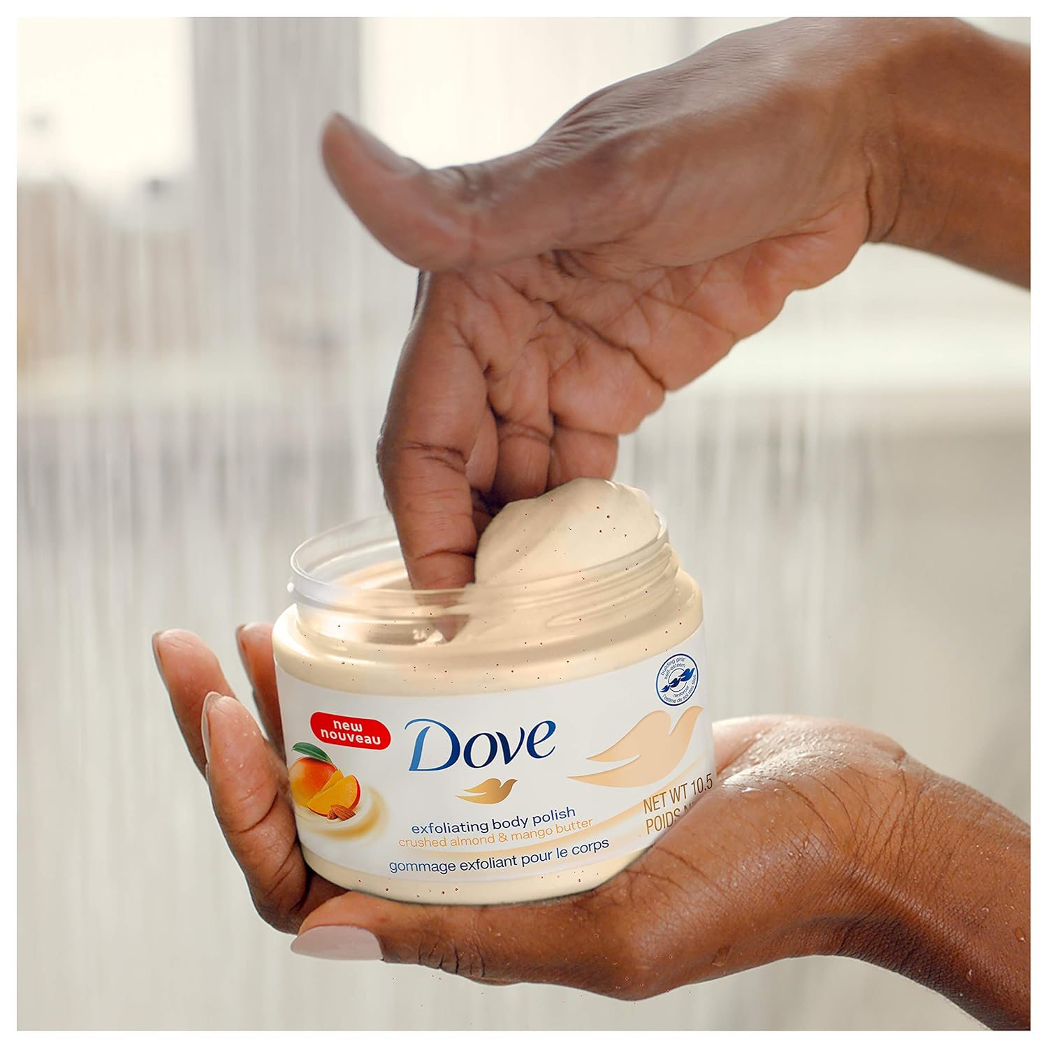 Dove Exfoliating Body Polish Body Scrub Exfoliating Scrub for Dry Skin Crushed Almond and Mango Butter Gently Exfoliates to Reveal Healthy Skin 10.5 oz 4 Count : Beauty