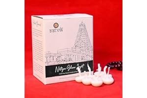 SATVIK STORE SATVIK Pure Ghee Wicks - 100 Pieces in 1 Box Cotton Wicks | Up to 30mints Burning Time | Ideal for Hindu Pooja - Wax Free, Ghee Batti, Jyot Batti | Pooja Essentials Ghee Wicks
