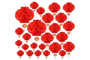 Bememo 30 Pieces Chinese Red Paper Lanterns Chinese Hang Lantern Spring Festival Decorations for 2024 Lunar New Year Assorted Sizes (12 Inch, 10 Inch, 8 Inch)