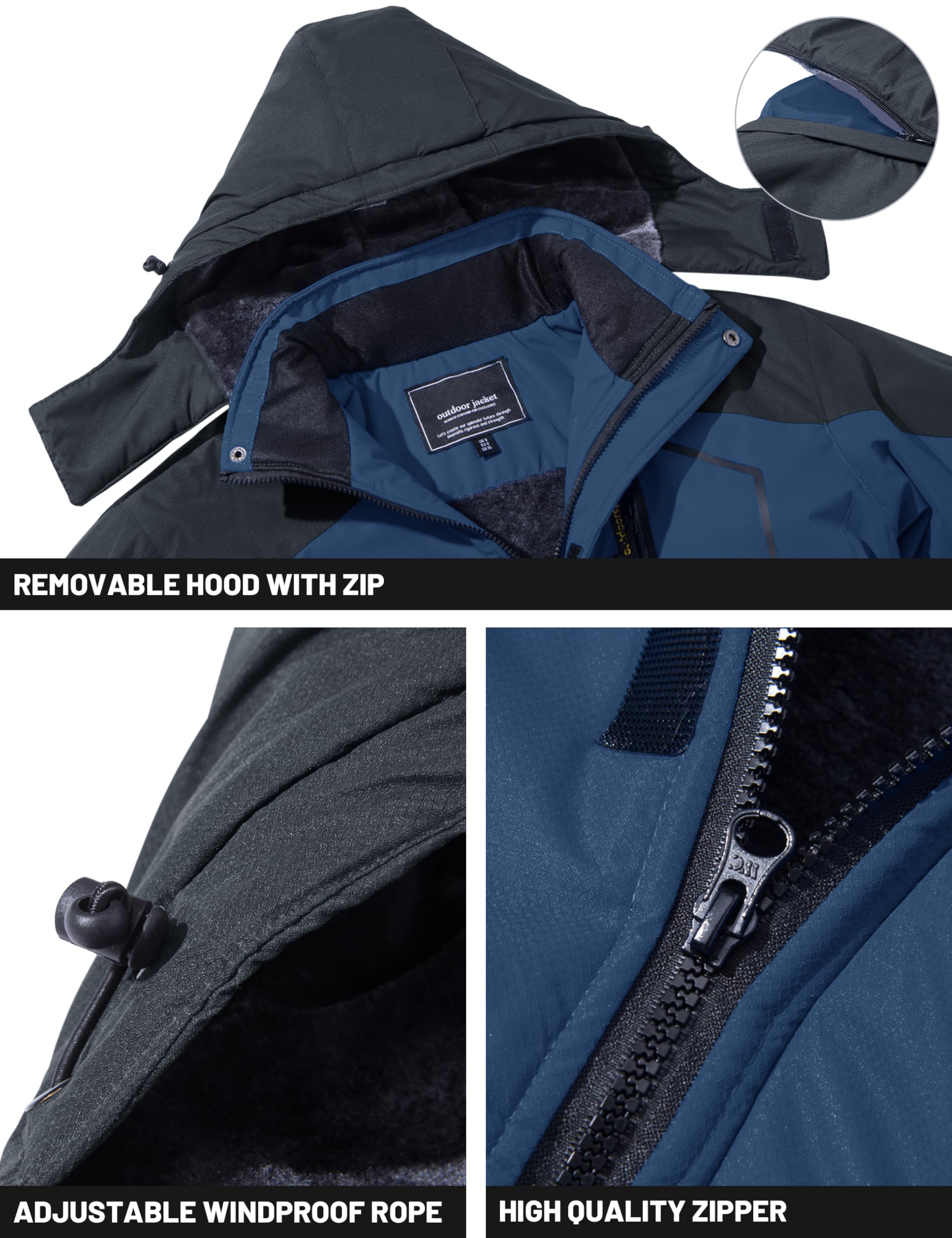 TACVASEN Men's Winter Skiing Jackets Water Resistant Fleece Coats Insulated Thermal Snowboard Jacket Parka Raincoat with Hood