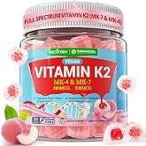 Vitamin K2 Gummies MK-7 &amp; MK-4, Full Spectrum K2 for Women &amp; Men, 60 Cts | MK-7 200 mcg &amp; MK-4 500 mcg Vitamin K2 Supplement Supports Calcium Utilization, Bone Strength,Healthy Teeth &amp; Mineral Balance