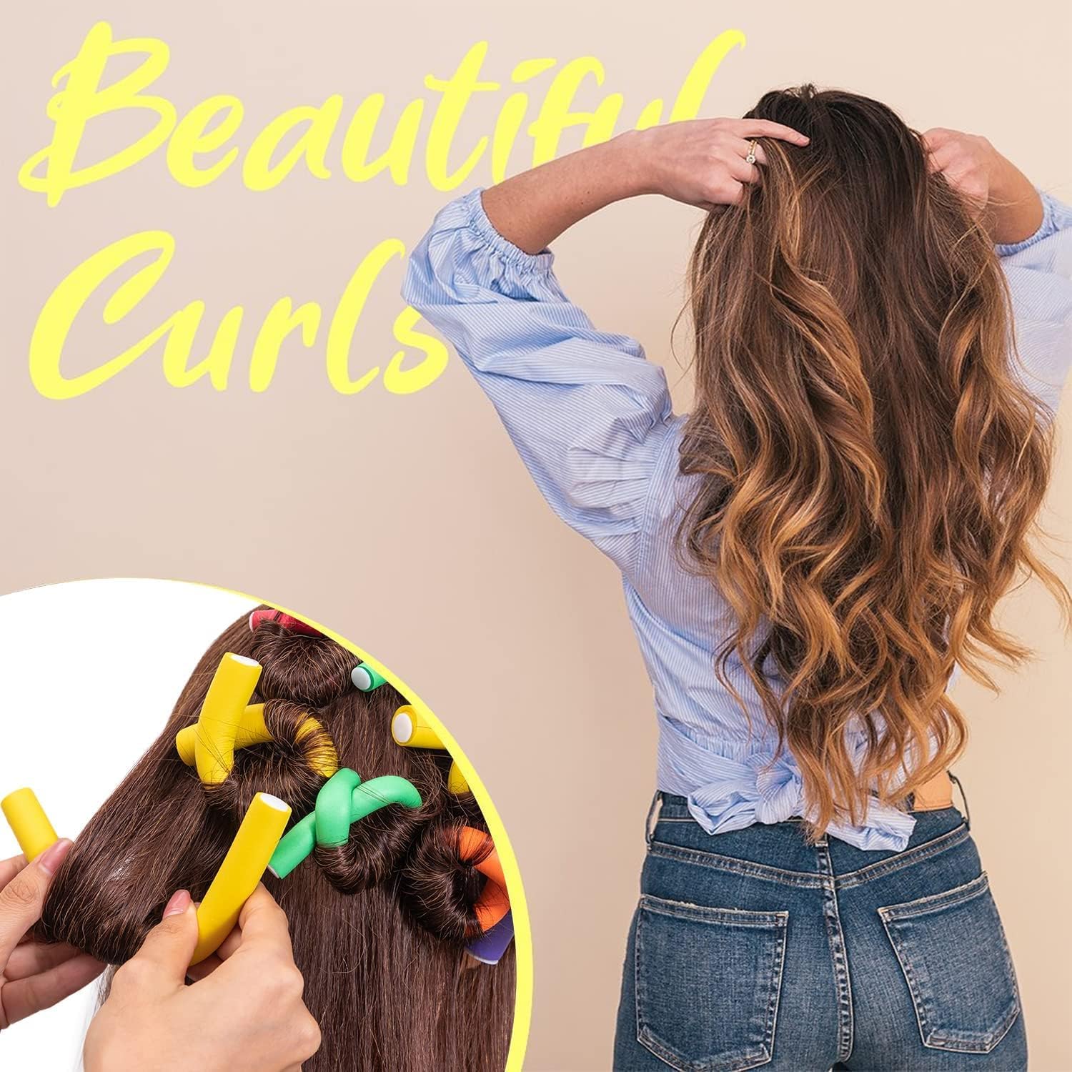 47 pcs 7'' Hair Curlers Rollers Flexi Rods Flexible Curling Rods Set No Heat Heatless Bendy Foam Hair Curls for Long,Medium,Short Hair to Sleep in