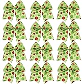 12Pcs Christmas Bows,Red Green Christmas Wreaths Bow Glitter Dot Xmas Ribbon Bow Ornaments for Christmas Tree Wreath DIY Craft Home Decoration Party Supply