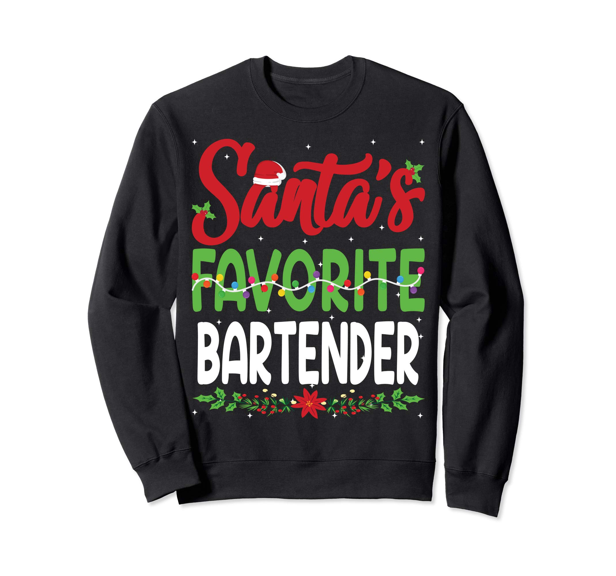 Santa's Favourite Bartender Christmas Santa Hat Lights Sweatshirt