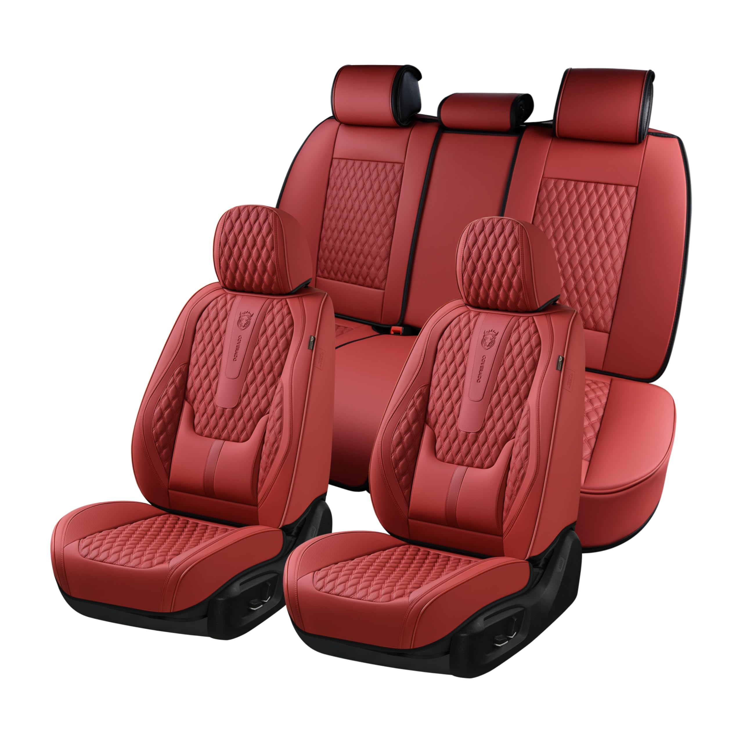 Photo 1 of Coverado Car Seat Covers Full Set, Red Seat Covers for Car with Lumbar Support, Nappa Leather Seat Covers Waterproof Car Seat Protectors Universal Fit for Most Cars SUV Trucks