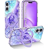 Shecaset for iPhone 16 Plus Case, [Compatible with MagSafe] [Magnetic Invisible Ring Stand], Shockproof Protective Slim Women Girl Case for Apple iPhone 16 Plus 6.7 inch, Purple Marble