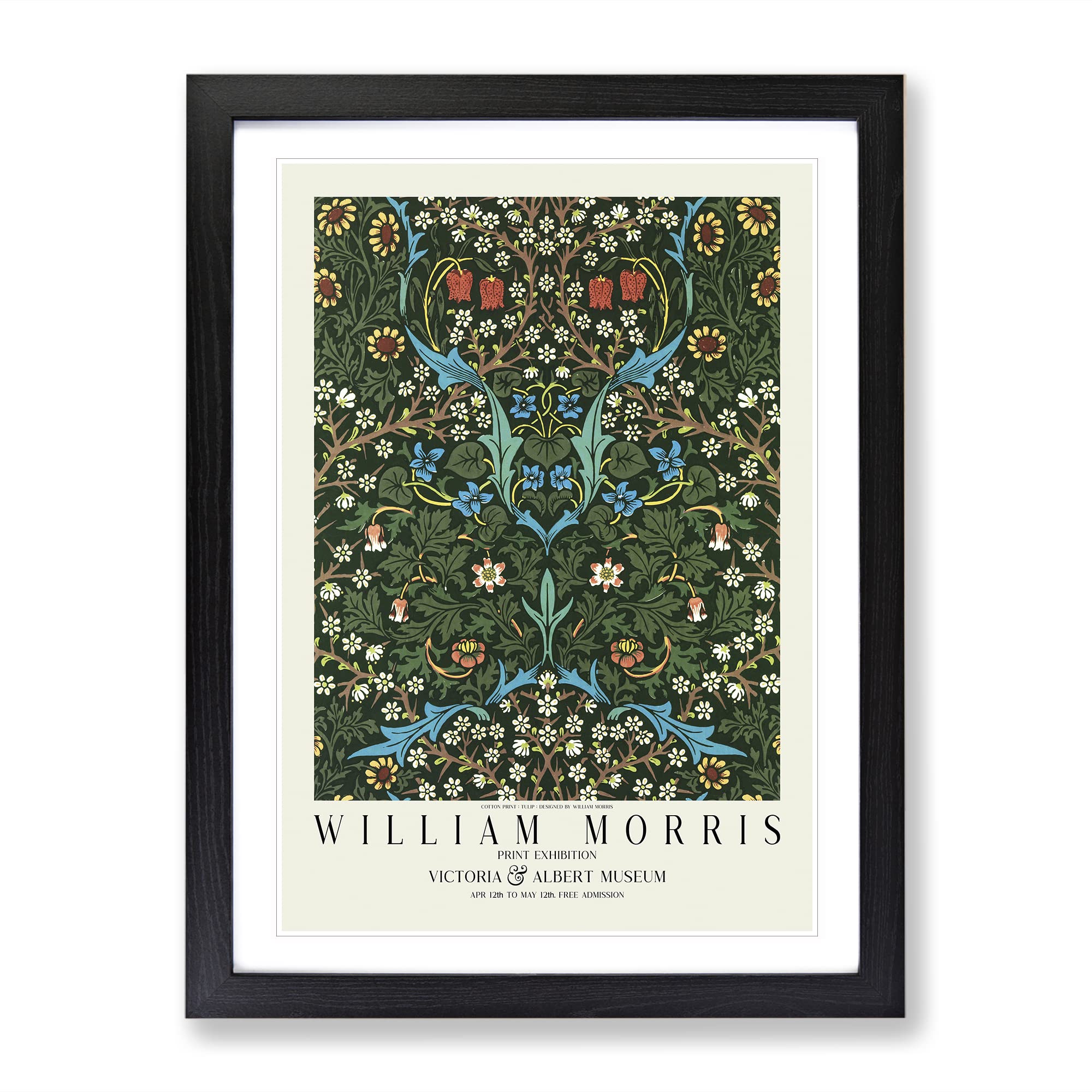 Tulip With Border By William Morris Classic Painting Framed Wall Art Print, Ready to Hang Picture for Living Room Bedroom Home Office Décor, Black A4 (34 x 25 cm)