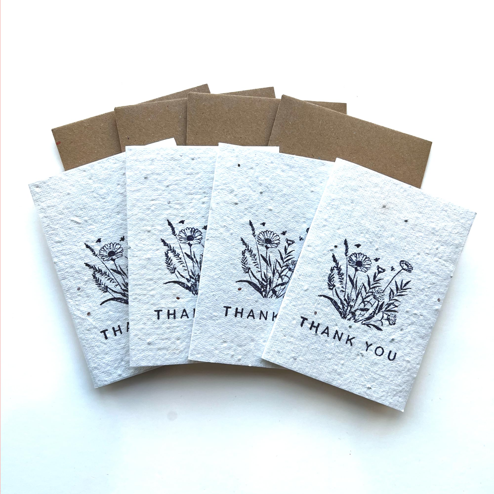 Small Plantable Seed Paper Thank You Cards - Handmade, Eco Friendly & Recycled Gratitude Notes/Giftcards for Teacher, Friend, Wedding etc - Biodegradable Pack of 4 A7 Mini Greeting Gifts