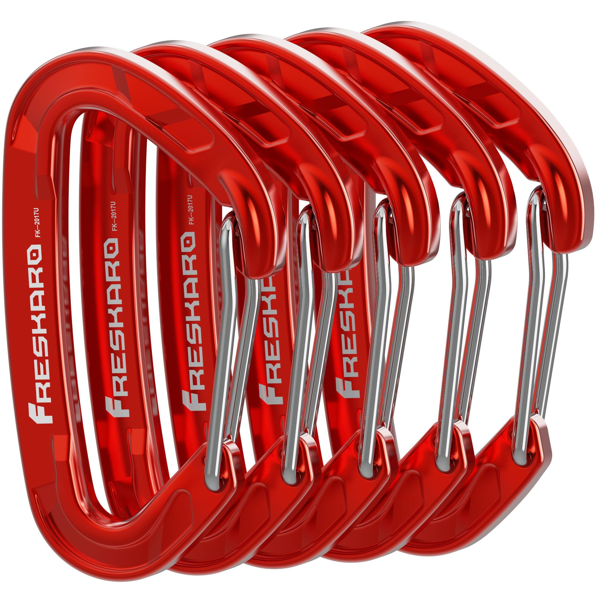 FresKaro 5pcs Carabiner Clips, caribeener clip Medium Duty, Small Sturdy Key Keychain Accessory, Spring Snap Wire-gate Hook, 8kN 816kg, for Hiking, Camping, Fishing, Not for Climbing, Mini Size, Red