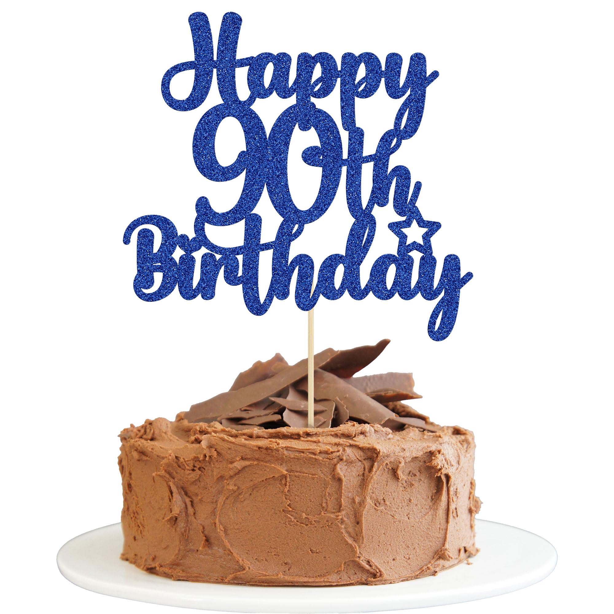 Gyufise 1Pc Happy 90th Birthday Cake Topper Glitter 90 & Fabulous Cheers to 90 Years Old Birthday Cake Pick for Celebrating 90th Birthday Anniversary Party Cake Decorations Supplies Blue