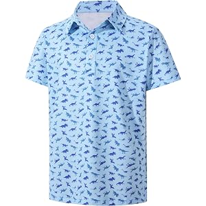 Runhit Boys Golf Polo Shirts Short Sleeve Kids Performance Collared Print Shirt Youth Moisture Wicking Casual Polo Uniform