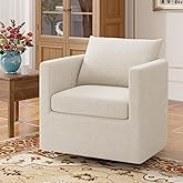 Luxanimarion Swivel Accent Chair, Upholstered Mid Century Barrel Armchair Linen for Living Room, Bedroom