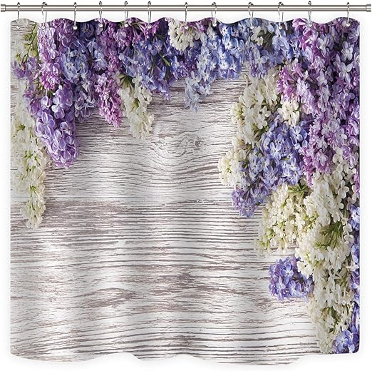 Amazon Com Riyidecor Wooden Flower Shower Curtain Rustic Lilac