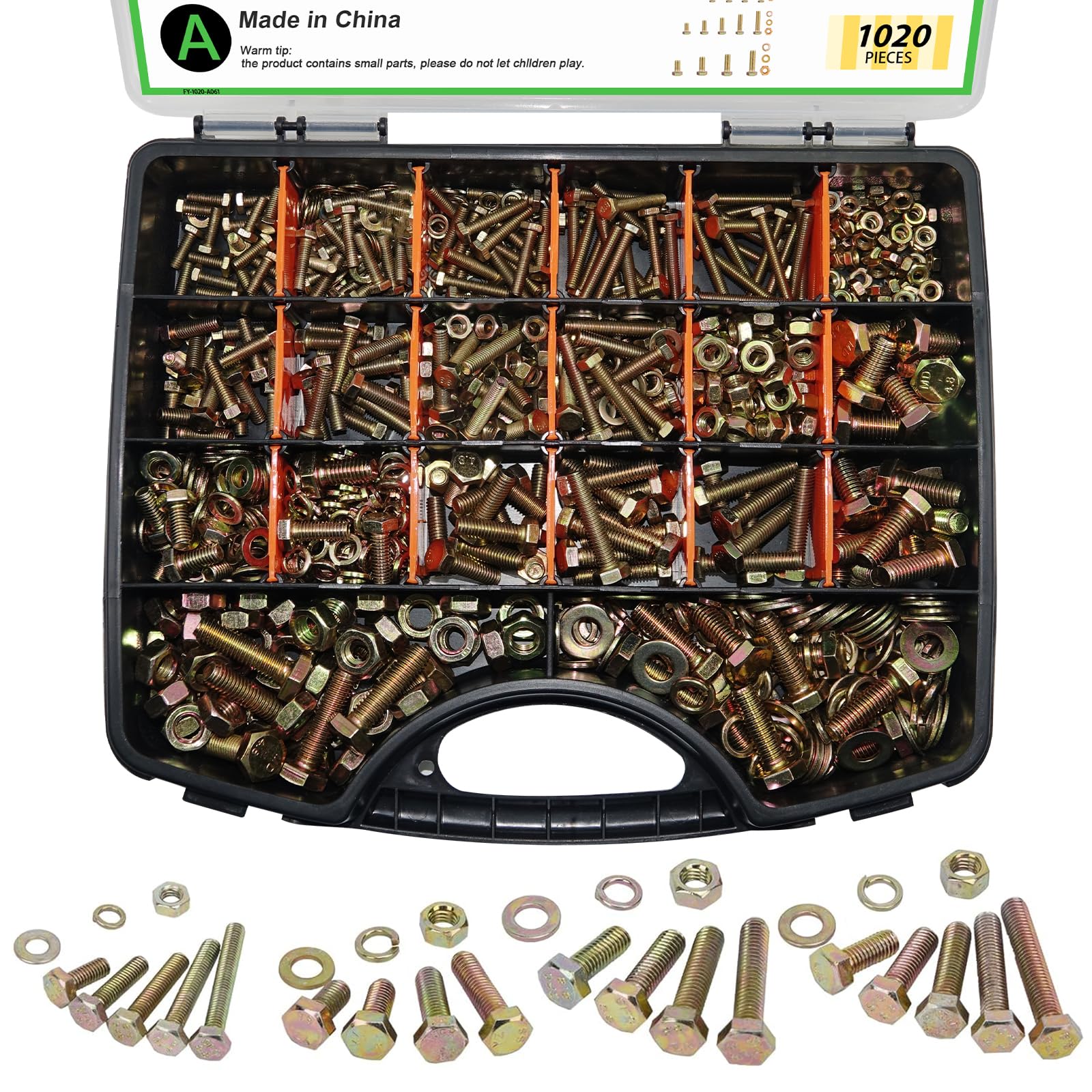 Photo 1 of 1020PCS Grade 8.8 Metric Bolt Assortment Kit -M4 M5 M6 M8 Heavy Duty Hex Bolts & Nuts with Washers,Yellow Zinc Plated(12-30mm), Automotive/Furniture Hardware,Assorted Metric Fasteners for DIY & Repair