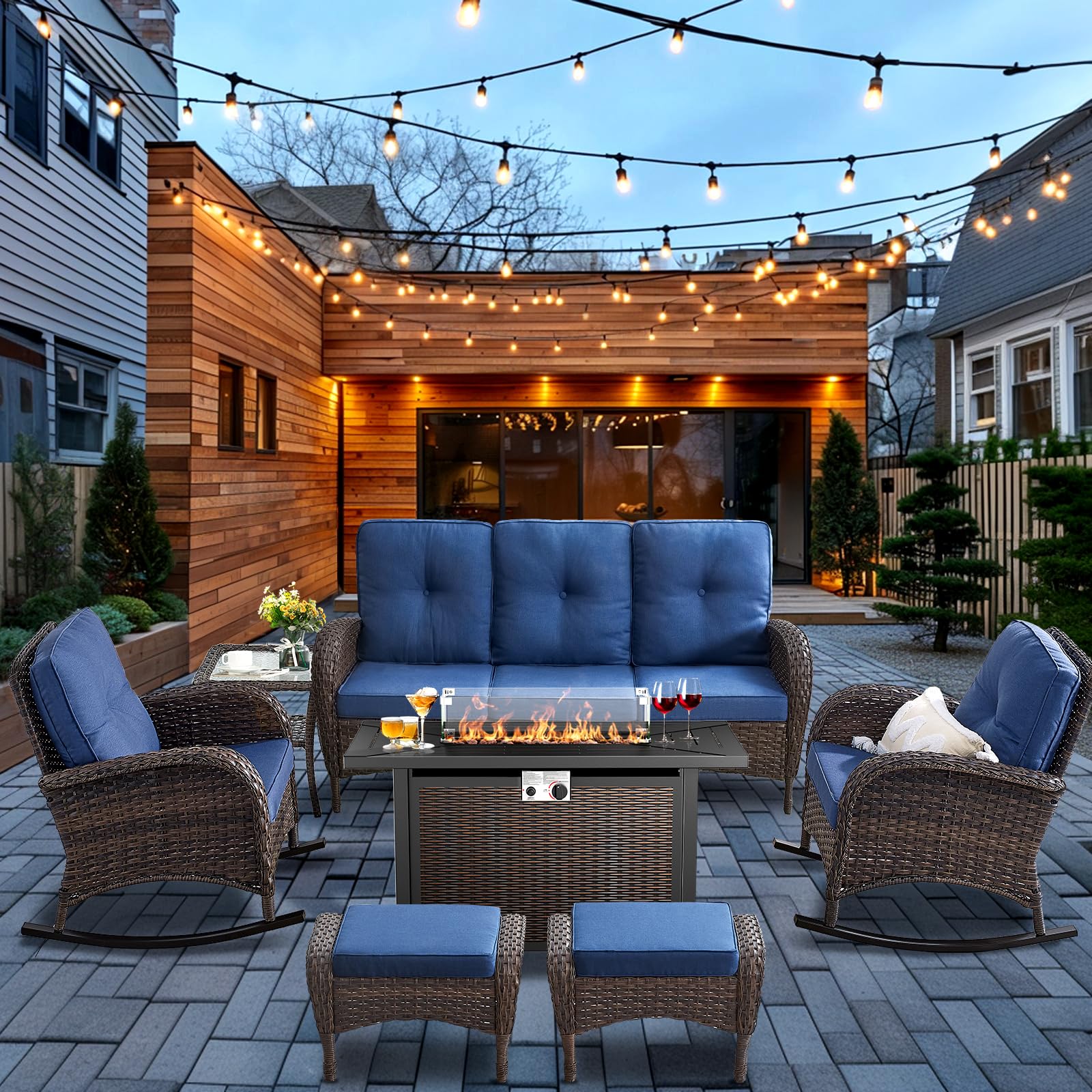 HUMMUH 7-Piece Outdoor Patio Furniture with Fire