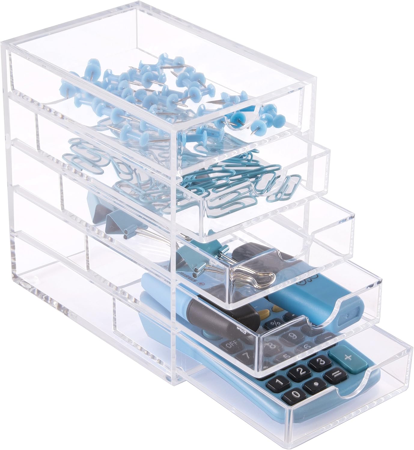 Osco Clear Acrylic 5-Drawer Storage Chest with Non-Slip Feet, Transparent Desk Storage Unit for Jewellery Makeup - Image 4