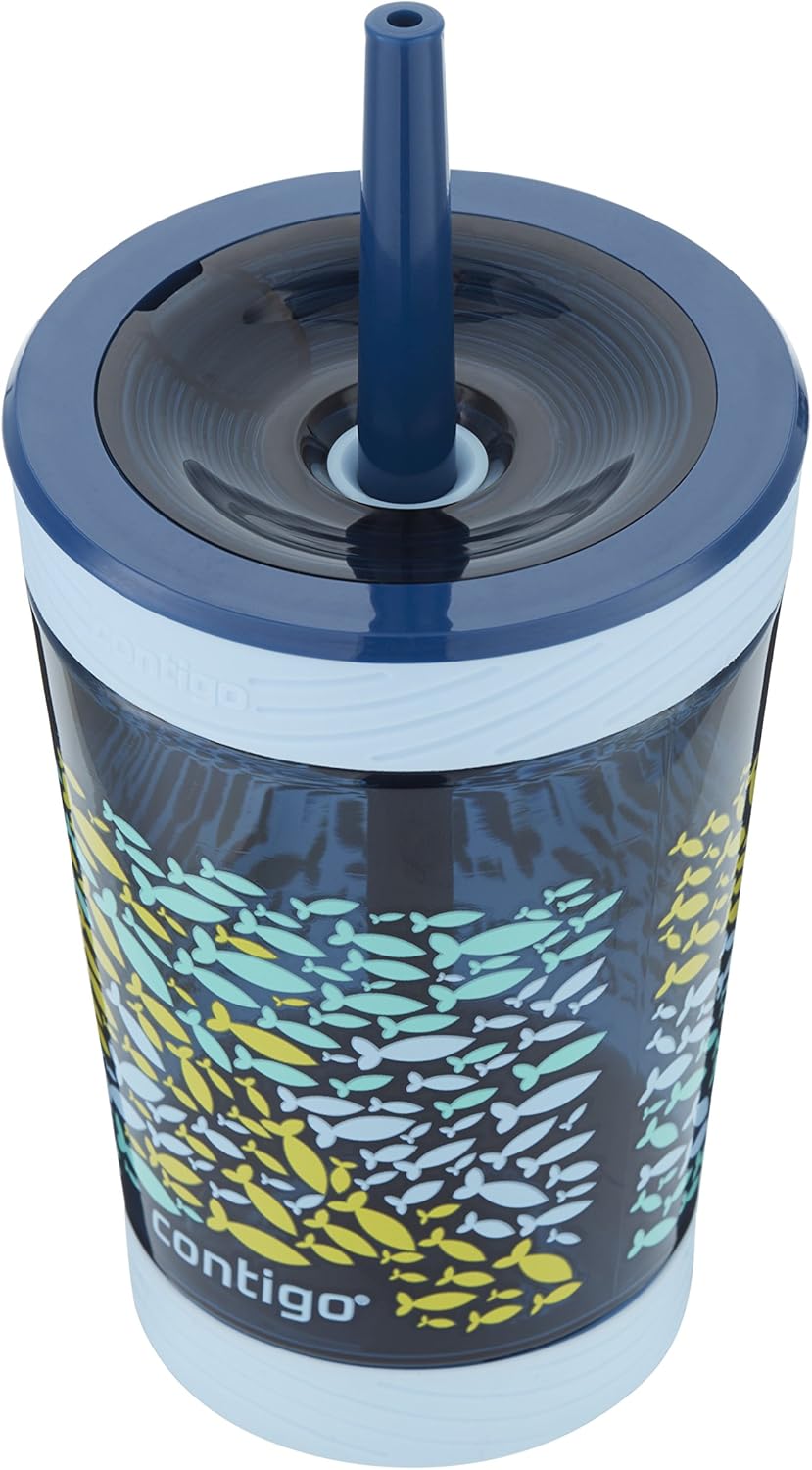 Contigo Kids Tumbler with Straw | Spill-Proof Tumbler with Straw for Kids, 14oz, Nautical Blue: Kitchen & Dining