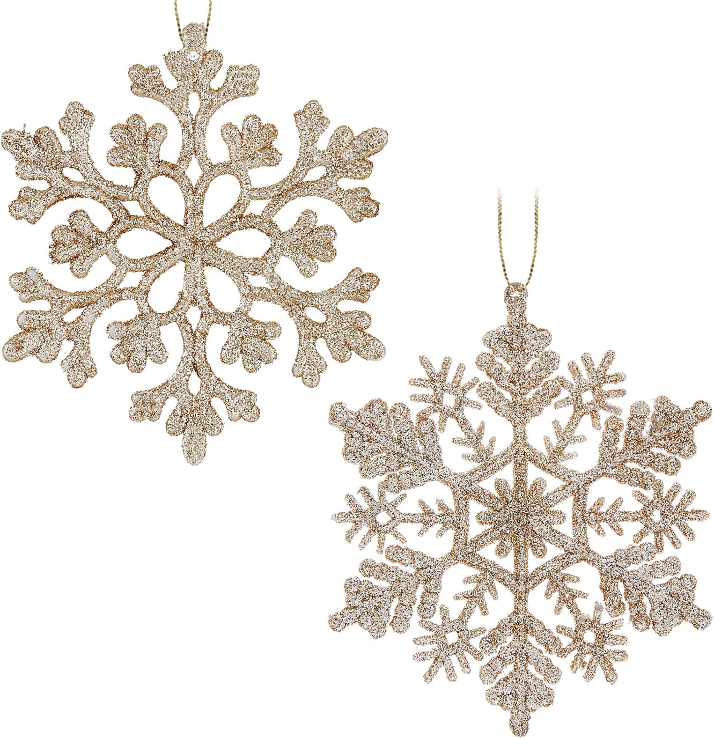 Ornaments - 30PCS Christmas Glitter Snowflake Ornaments Plastic Snowflakes Ornaments-Xmas Tree Decorations,4.7-inch (Champagne Gold)