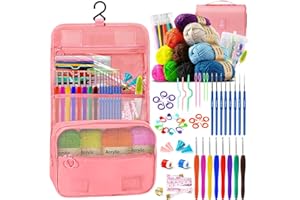 Spardar Crochet Kit, Knitting Kit for Beginners with Crochet Yarn, Crochet Hooks, Crochet Accessories and Portable Storage Bag Great for Adults, Elderly and Kids (Pink-Color)