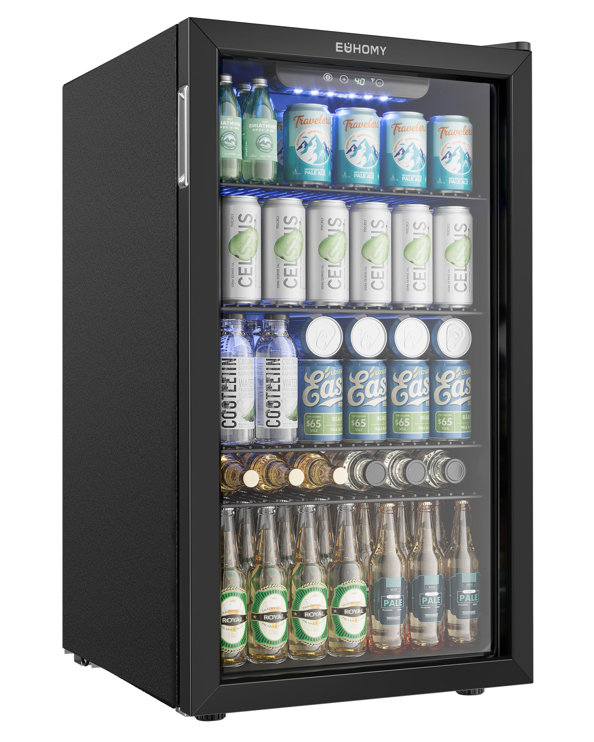 Photo 1 of EUHOMY Beverage Refrigerator and Cooler, 128 Can Mini fridge with Glass Door, Small Refrigerator with Adjustable Shelves for Soda Beer or Wine, Home/Bar/Office, Black