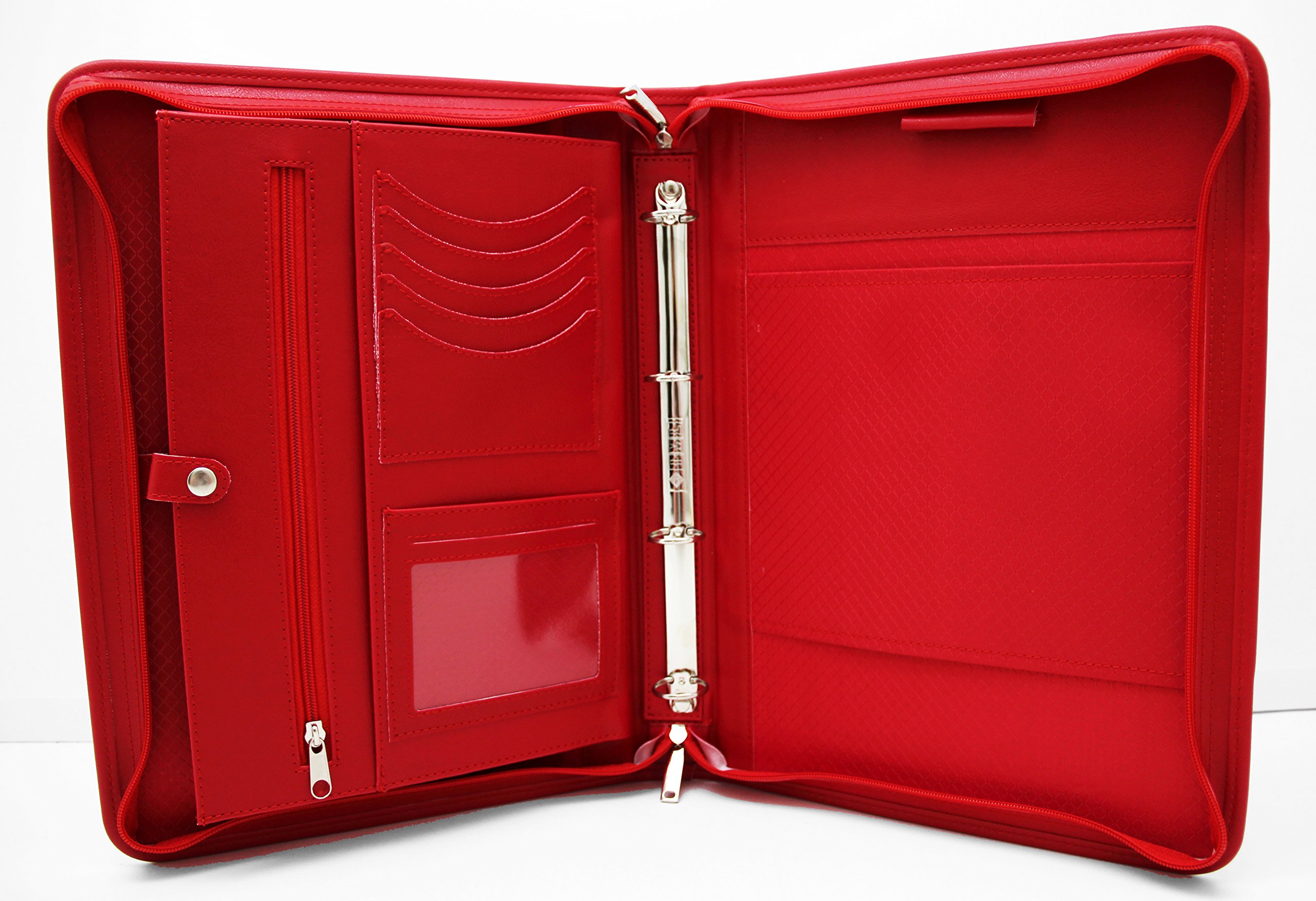 Noda Faux Pu Leather Business Padfolio Presentation Meeting Conference A4 Folder Ring Binder Portfolio (Red)